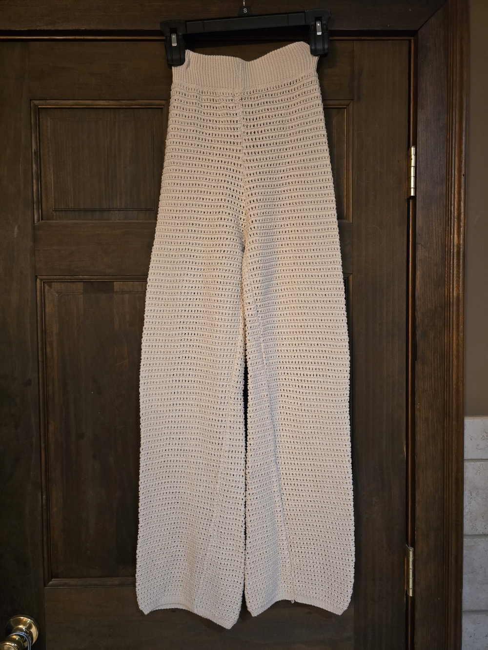 O Sincerely Jules Neutral Crochet High-Waist Wide-Leg Pants XS